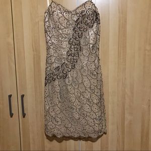 Nude Sequence Strapless Formal Dress